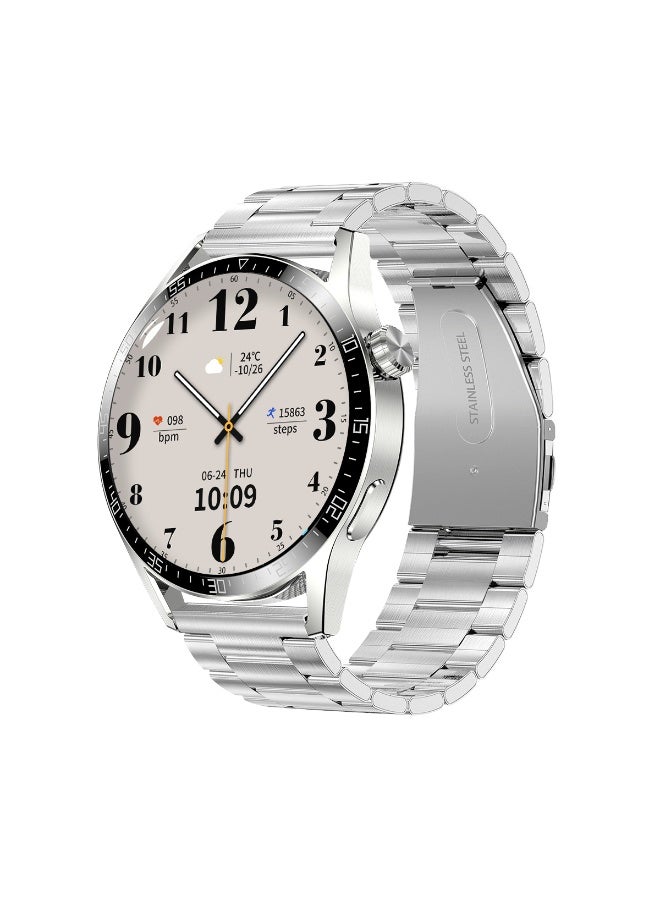 SK7 Men's Smartwatch, Business Smartwatch, 30-meter Water Resistant Fitness Watch, Bluetooth Calling, Compatible with Android and iOS Systems, Men's Smartwatch, Zinc Alloy Vacuum Plating, Heart Rate Monitoring, Silver - Image 1