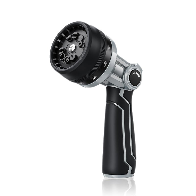 RAINPOINT Full-Metal Garden Hose Nozzle, Heavy Duty Water Hose Nozzle Sprayer With 10 Adjustable Patterns & High Flow,Thumb Control For Flow Adjustment, Ideal For Watering, Washing, Cleaning,Black - Image 1