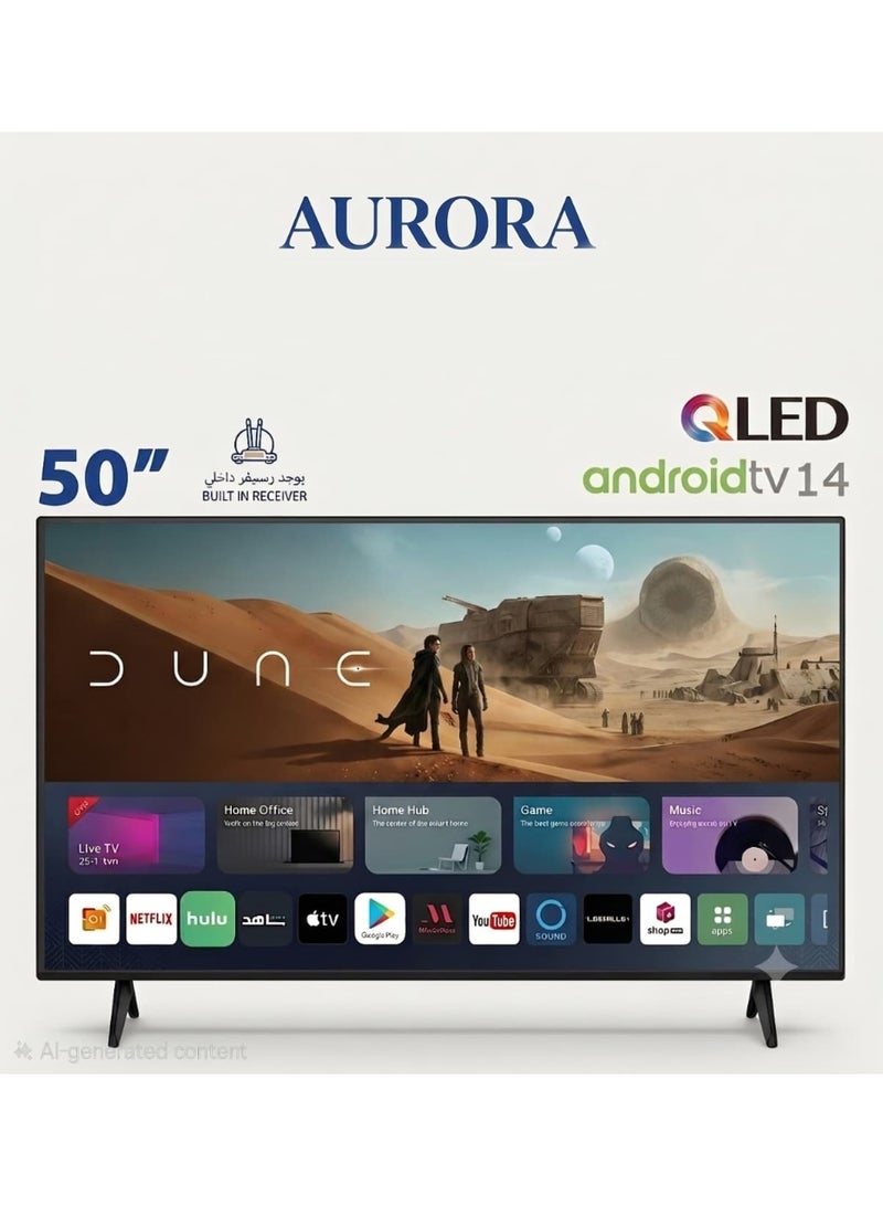 AURORA 50 inch TV QLED - Android 14 - 4K UHD LED TV Resolution: 3840 x 2160 - Built-in Receiver with dual Remote control | AR-50LPSQ - Image 1