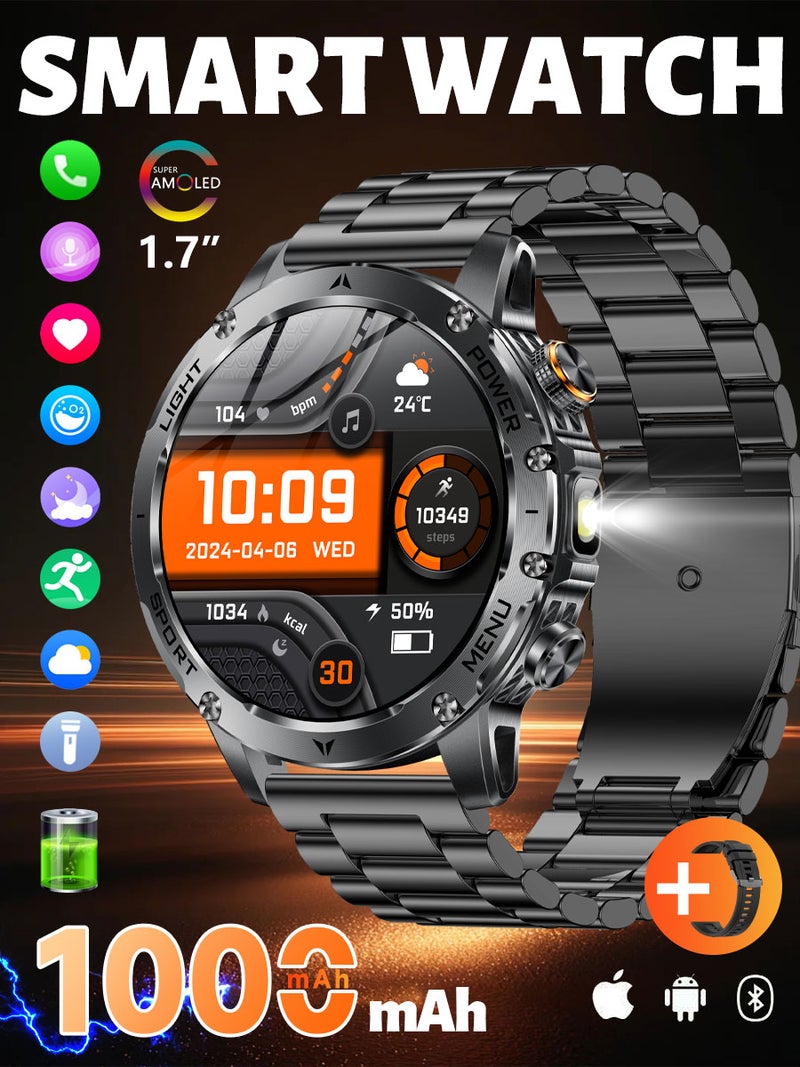 SACOSDING Military Smart Watches for Men (Answer/Make Calls), Smart Watch with 1000mAh Battery, Heart Rate/Sleep Monitor 100+ Sport Modes 1.7″ Fitness Watch for Android/iPhone - Image 1