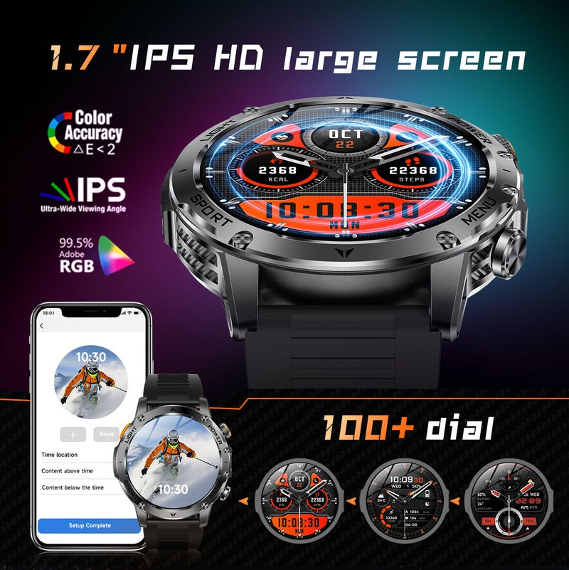 SACOSDING Military Smart Watches for Men (Answer/Make Calls), Smart Watch with 1000mAh Battery, Heart Rate/Sleep Monitor 100+ Sport Modes 1.7″ Fitness Watch for Android/iPhone - Image 2
