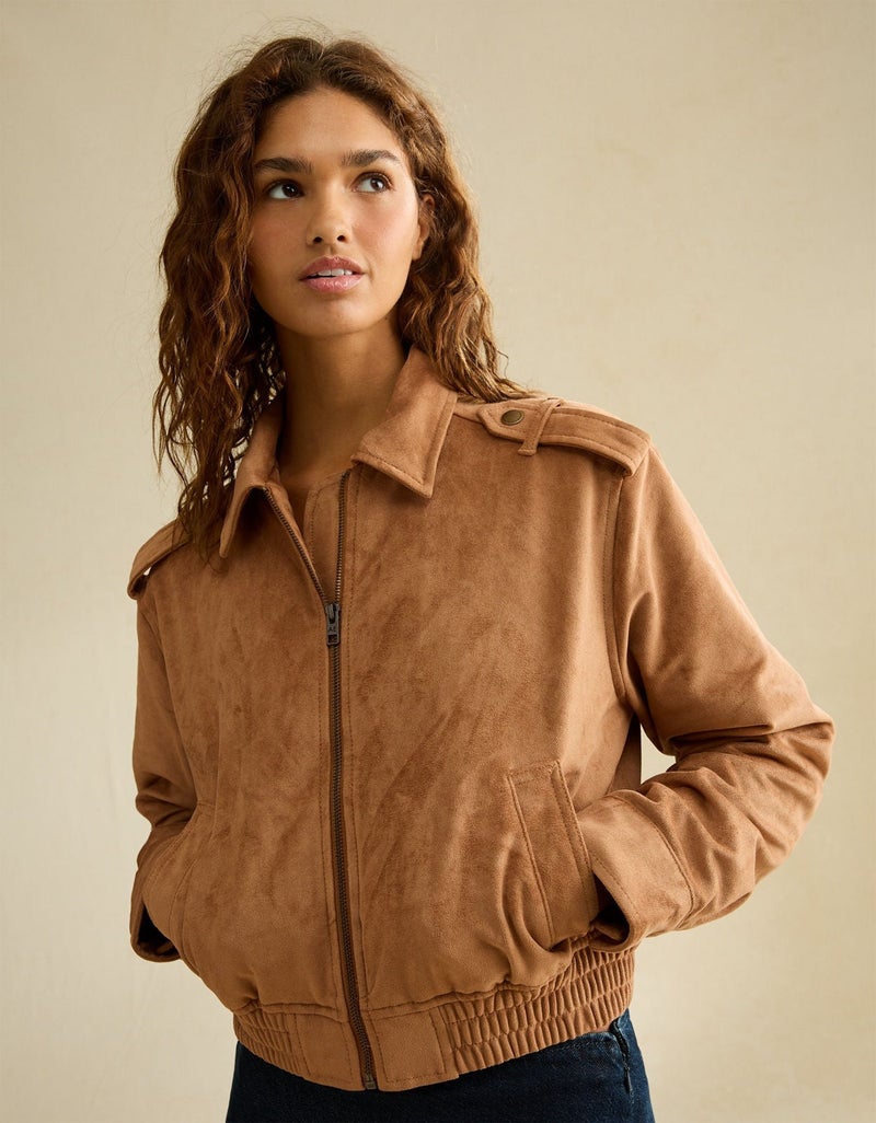 American Eagle AE Faux Suede Bomber Jacket - Image 4