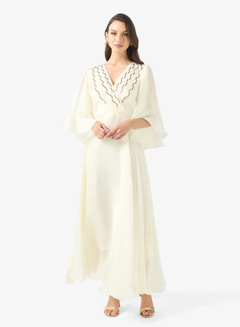 Namshi x  Dress With Emebllished Neck & Flouncy Sleeves for Women | Best Price UAE