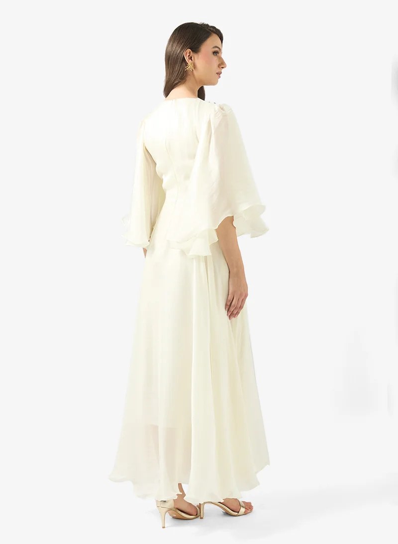 Namshi x Dress With Emebllished Neck & Flouncy Sleeves