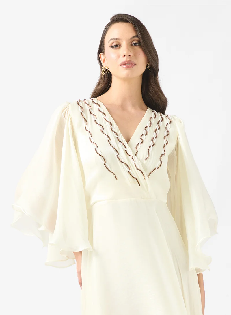 Namshi x  Dress With Emebllished Neck & Flouncy Sleeves for Women | Best Price UAE