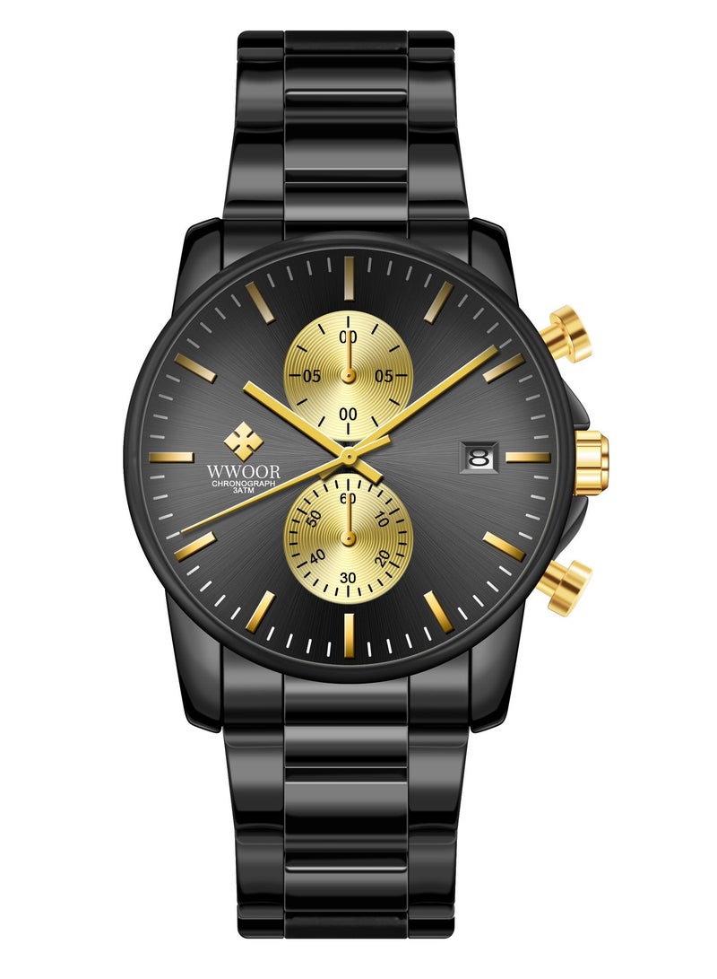 WWOOR Watches for Men Watch Quartz Luxury Stainless Steel Water Resistant Chronograph Watch - Image 3