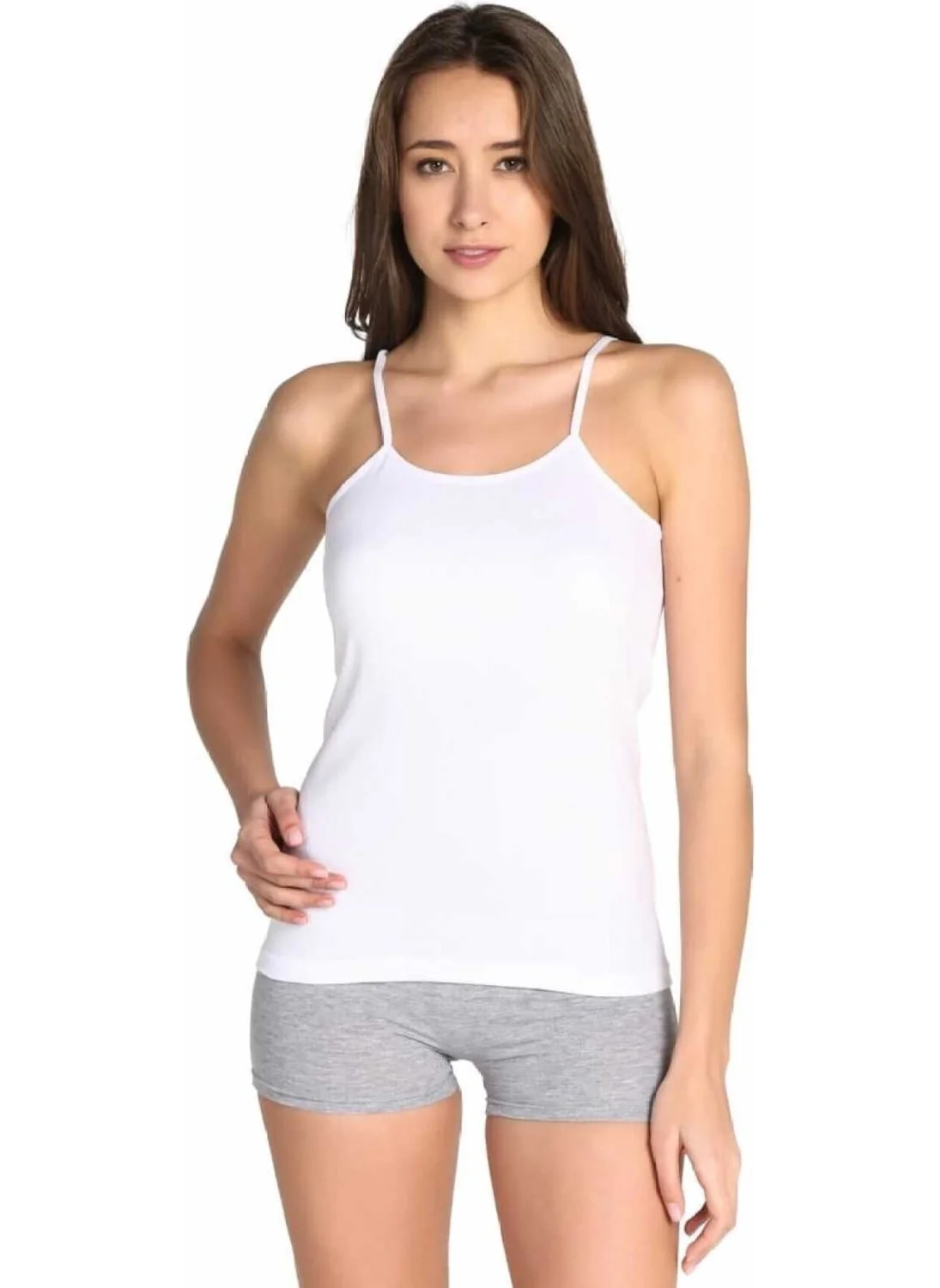 Tutku Women's 3-Piece White Ribbed Cotton Thread Strap Undershirt 0135