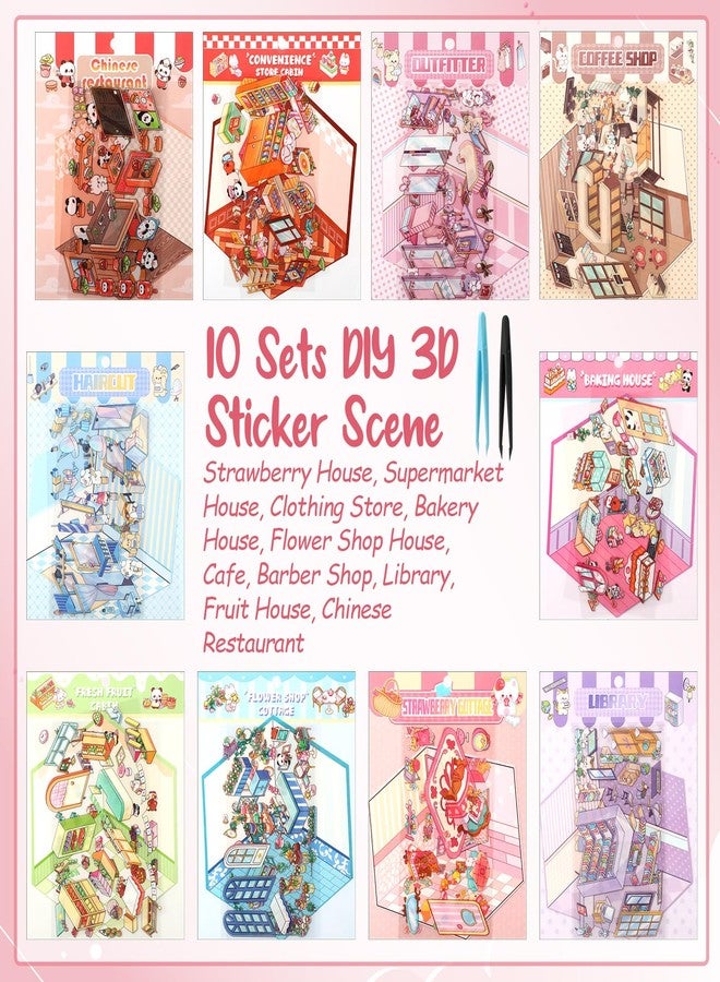 RoundFunny 10 Sets DIY 3D Sticker Scene, Sticker Scenes with House Stickers Suitable Storage Book for Adult Relief Stress Pass The Time, Make Your Own - Image 2