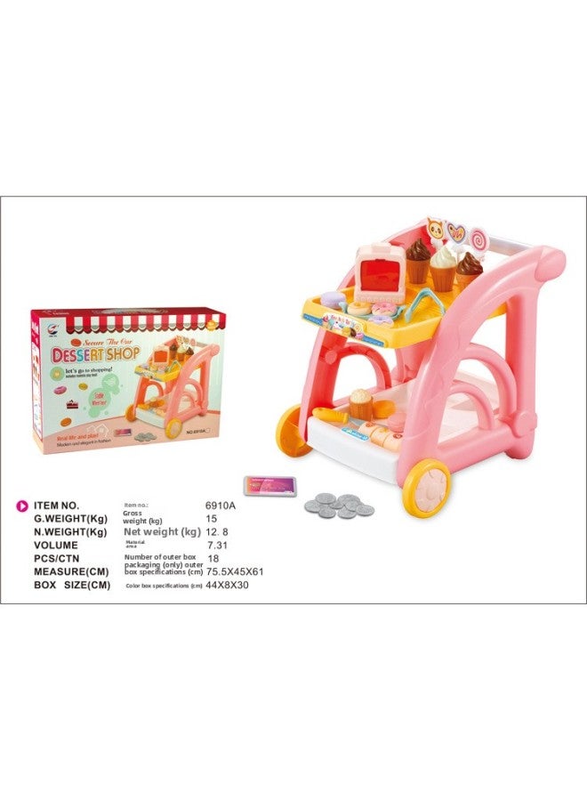 Children's Mini Candy Car Girl Play House Toy Light Music Ice Cream Ice Cream Table Kitchen Simulation Life-Color:6910A Girl Stroller - Image 1