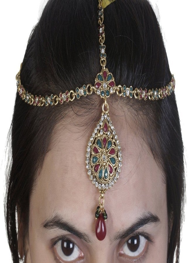 Vama Fashions Traditional Maang Tikka Stone Matha Patta Drop Design Borla MangTika for Women Wedding - Image 2