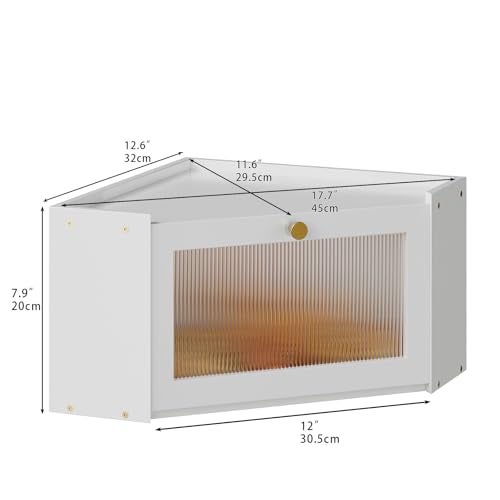 Trironsun Corner Bamboo Bread Box for Kitchen Counter Large Capacity Rustic Bread Storage Container with Wavy Arcylic Transparent Door Vintage Storage for Homemade Bread (White) - Image 5