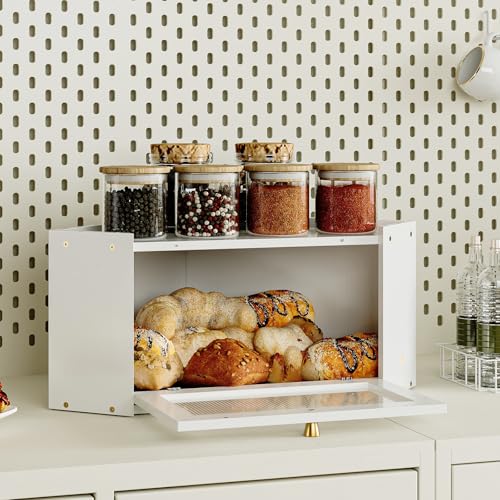Trironsun Corner Bamboo Bread Box for Kitchen Counter Large Capacity Rustic Bread Storage Container with Wavy Arcylic Transparent Door Vintage Storage for Homemade Bread (White) - Image 3