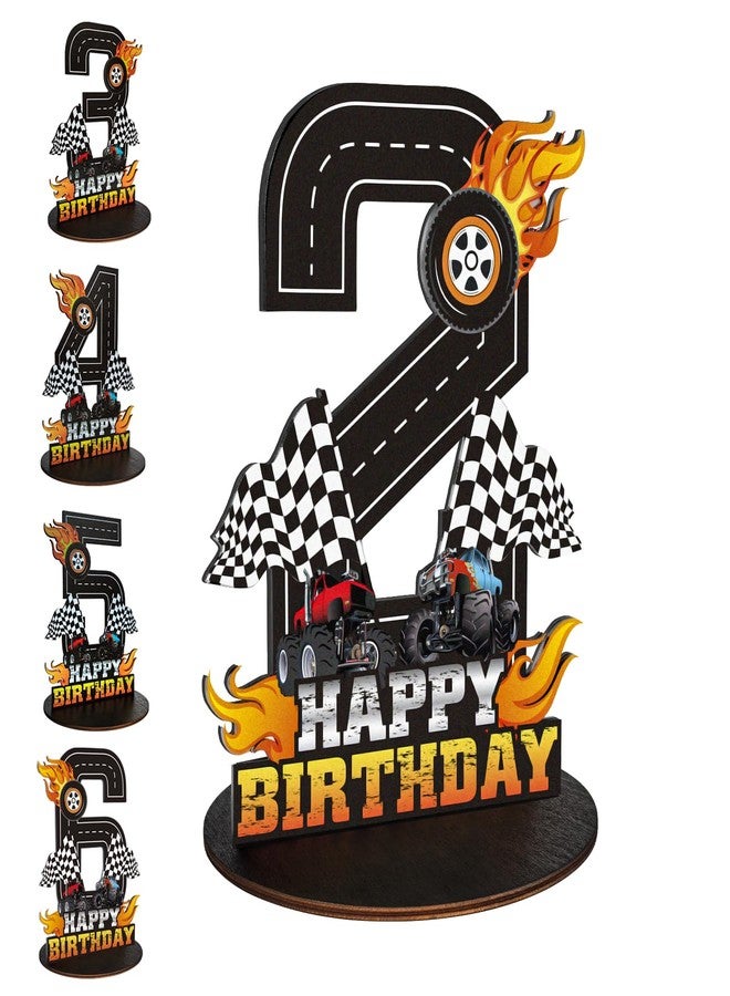 Lcoor Truck Birthday Number Sign Centerpiece, Truck Wooden Decoration Photo Props for Truck Birthday Decorations (2nd) - Image 1