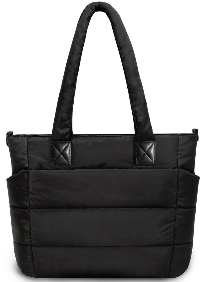GASSDA Tote Bag for Women Puffer Tote Bag Large Quilted Nurse Bag with Zipper for Work Travel, Black - Image 1