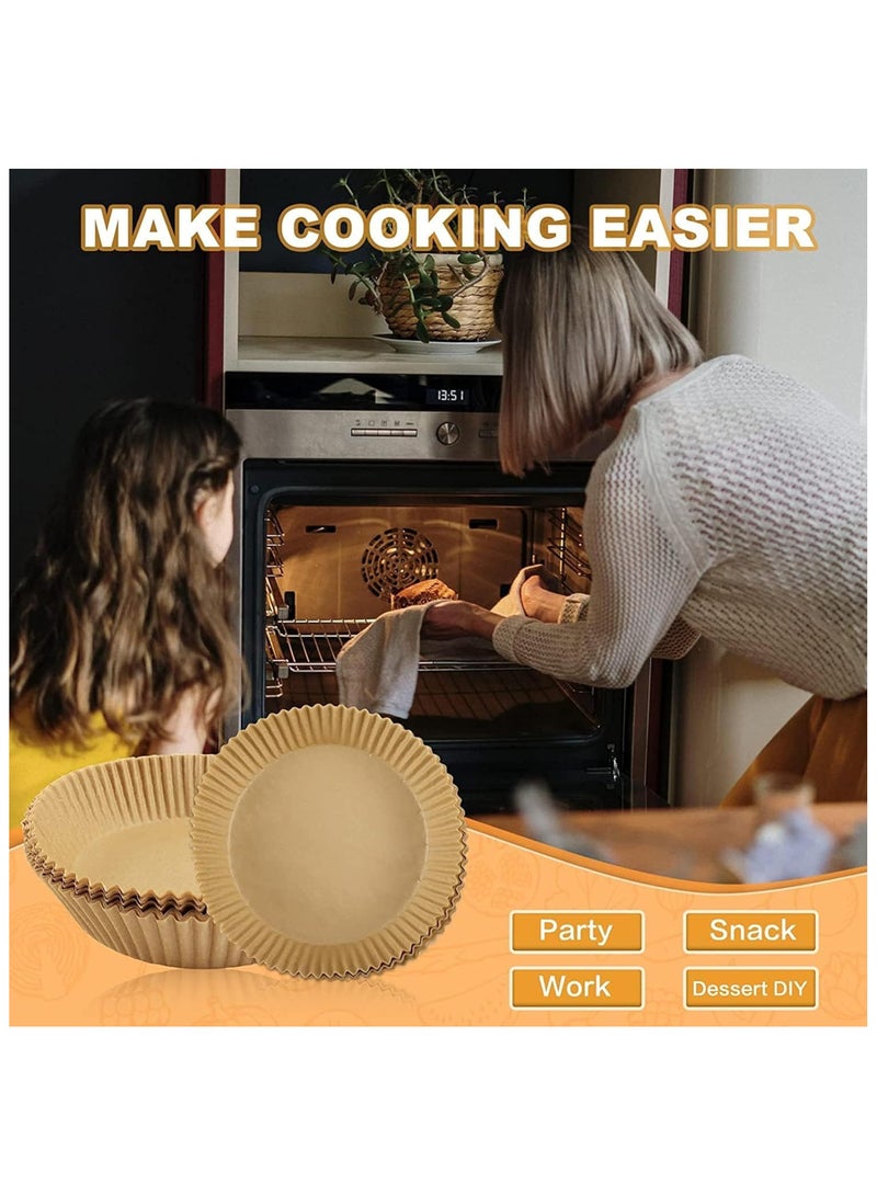 ECVV 100 Pieces Air Fryer Disposable Paper Liner, Round Non-stick Oil-proof Waterproof Parchment Liners With Silicone Lining, For Baking Frying Microwave Steam, 6.3 Inch | Brown - Image 4