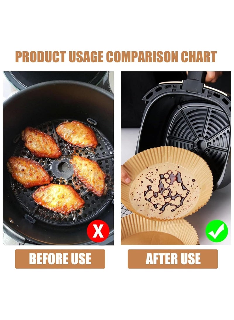 ECVV 100 Pieces Air Fryer Disposable Paper Liner, Round Non-stick Oil-proof Waterproof Parchment Liners With Silicone Lining, For Baking Frying Microwave Steam, 6.3 Inch | Brown - Image 5