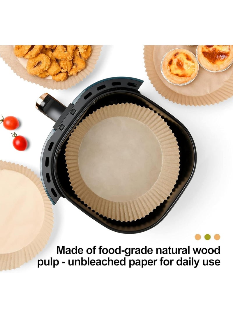 ECVV 100 Pieces Air Fryer Disposable Paper Liner, Round Non-stick Oil-proof Waterproof Parchment Liners With Silicone Lining, For Baking Frying Microwave Steam, 6.3 Inch | Brown - Image 3