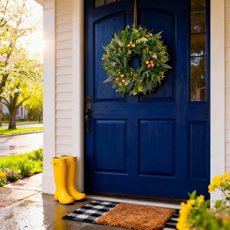 Hiptree 24 Inch Spring Eucalyptus Wreath for Front Door-Artificial Summer Greenery Wreaths Indoor Outdoor Decorations, Farmhouse Wall Decor-Fall, Winter,Easter,Green All Year Round,DIY Wreaths - Image 2