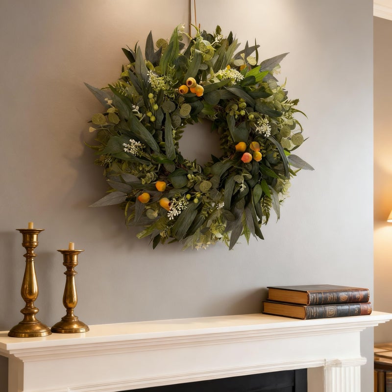 Hiptree 24 Inch Spring Eucalyptus Wreath for Front Door-Artificial Summer Greenery Wreaths Indoor Outdoor Decorations, Farmhouse Wall Decor-Fall, Winter,Easter,Green All Year Round,DIY Wreaths - Image 5