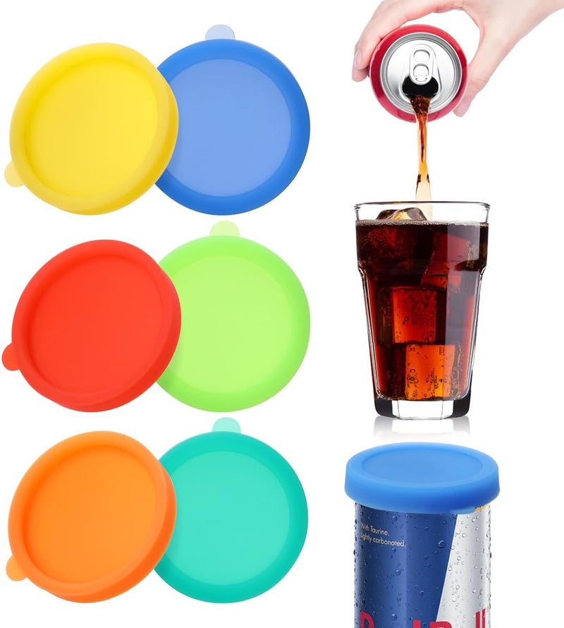 AIEVE Silicone Soda Can Lids, Reusable Can Covers/Toppers for Soda, Can Saver for Soda, Pop, Coke, Beverage, Fits Slim Standard Mini Cans (6 Pack, Assorted, BPA-Free) - Image 1