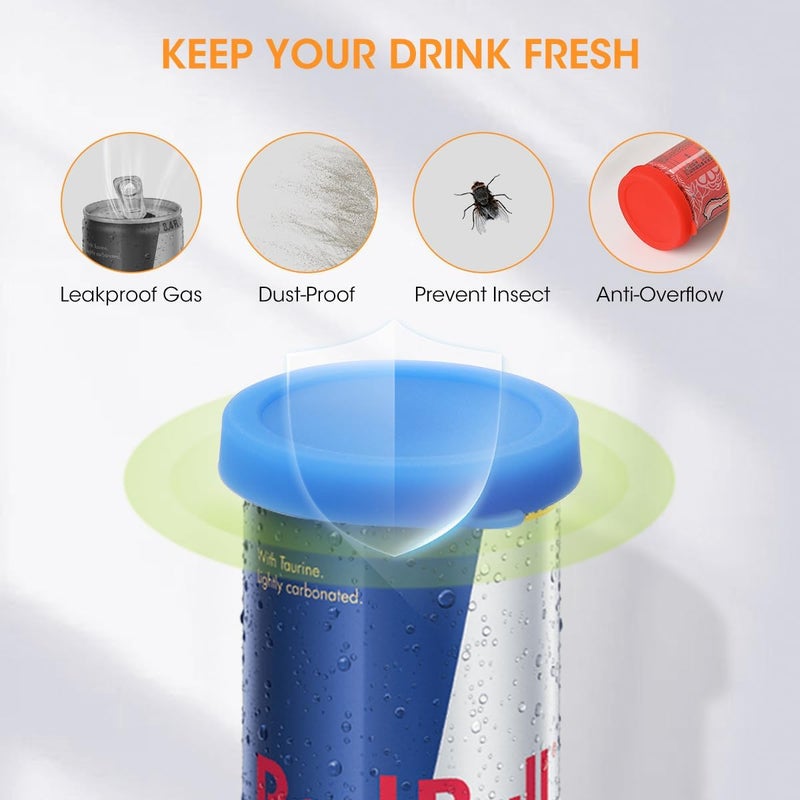AIEVE Silicone Soda Can Lids, Reusable Can Covers/Toppers for Soda, Can Saver for Soda, Pop, Coke, Beverage, Fits Slim Standard Mini Cans (6 Pack, Assorted, BPA-Free) - Image 4