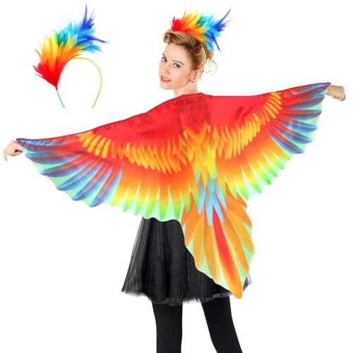 iROLEWIN Women Bird-Wings-Parrot-Costume for Adults Mardi Gras Feather Headband, Eagle Festival Cosplay as Birthday Gifts - Image 1