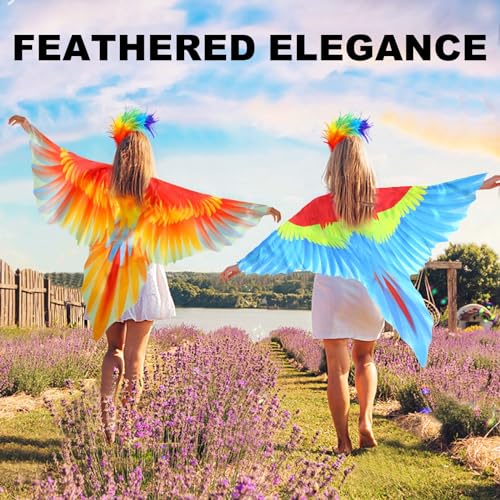 iROLEWIN Women Bird-Wings-Parrot-Costume for Adults Mardi Gras Feather Headband, Eagle Festival Cosplay as Birthday Gifts - Image 3
