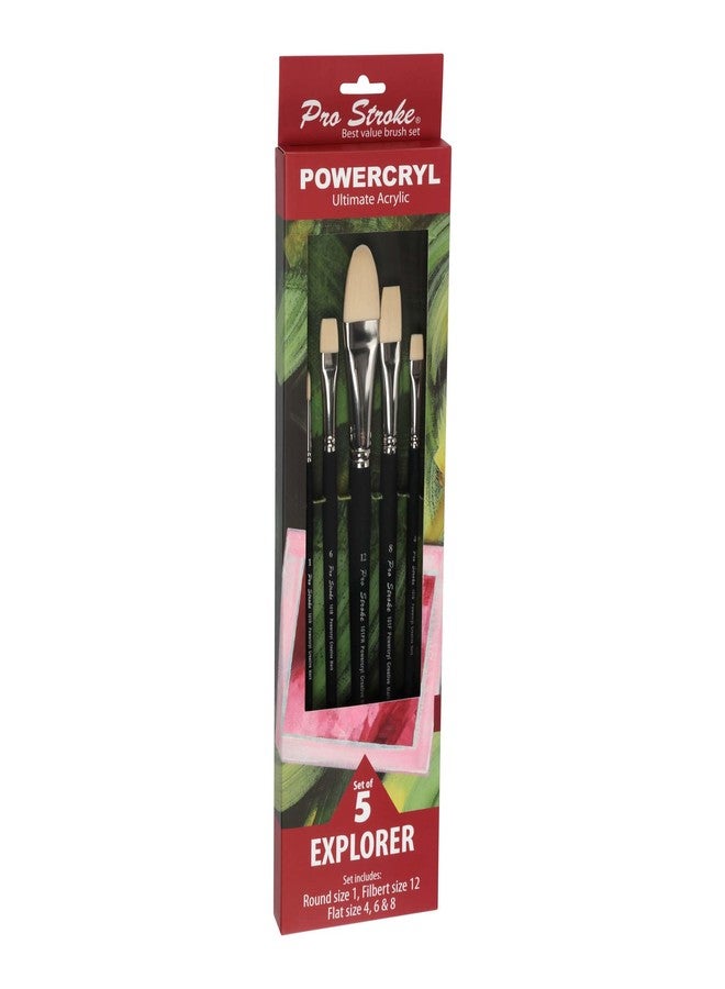 Creative Mark Pro-Stroke Powercryl Acrylic Paint Brushes - Explorer Value Set of 5 Assorted Shapes, Synthetic Brushes for Artists, Seamless Nickel-Plated Ferrules, Matte Black Handle, Soft-Touch Grip - Image 4