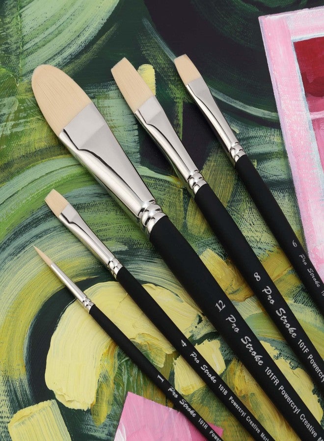 Creative Mark Pro-Stroke Powercryl Acrylic Paint Brushes - Explorer Value Set of 5 Assorted Shapes, Synthetic Brushes for Artists, Seamless Nickel-Plated Ferrules, Matte Black Handle, Soft-Touch Grip - Image 2