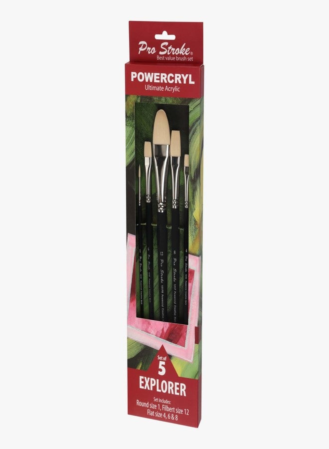 Creative Mark Pro-Stroke Powercryl Acrylic Paint Brushes - Explorer Value Set of 5 Assorted Shapes, Synthetic Brushes for Artists, Seamless Nickel-Plated Ferrules, Matte Black Handle, Soft-Touch Grip - Image 5