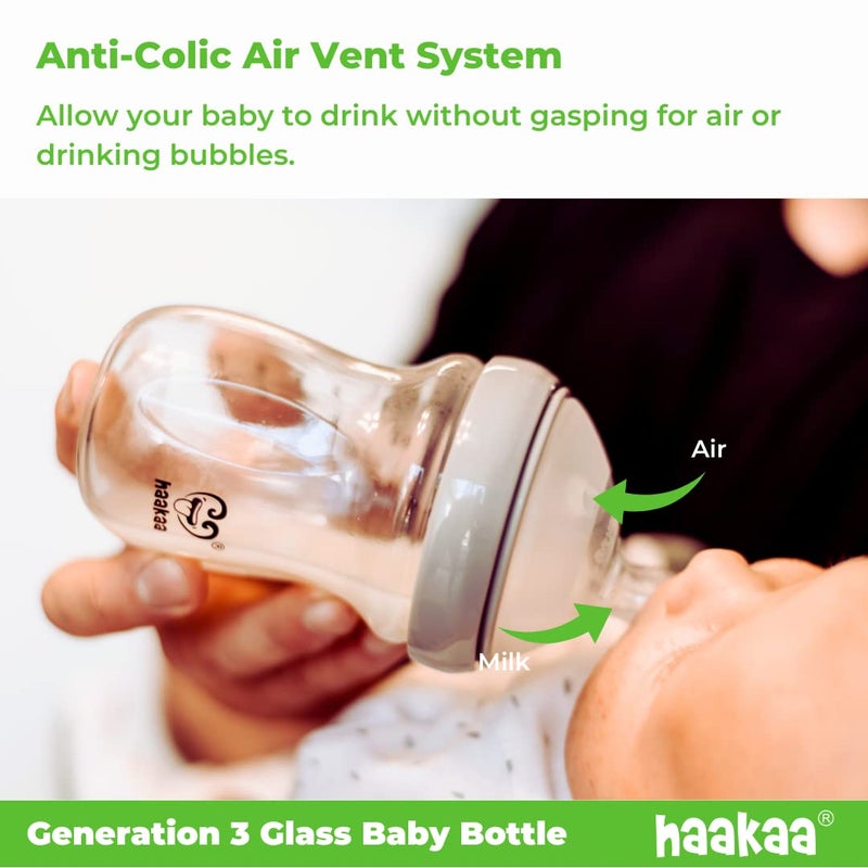 Haakaa Generation 3 Glass Baby Bottle 6 oz/160 ml, 1 PK (Grey) - Image 3