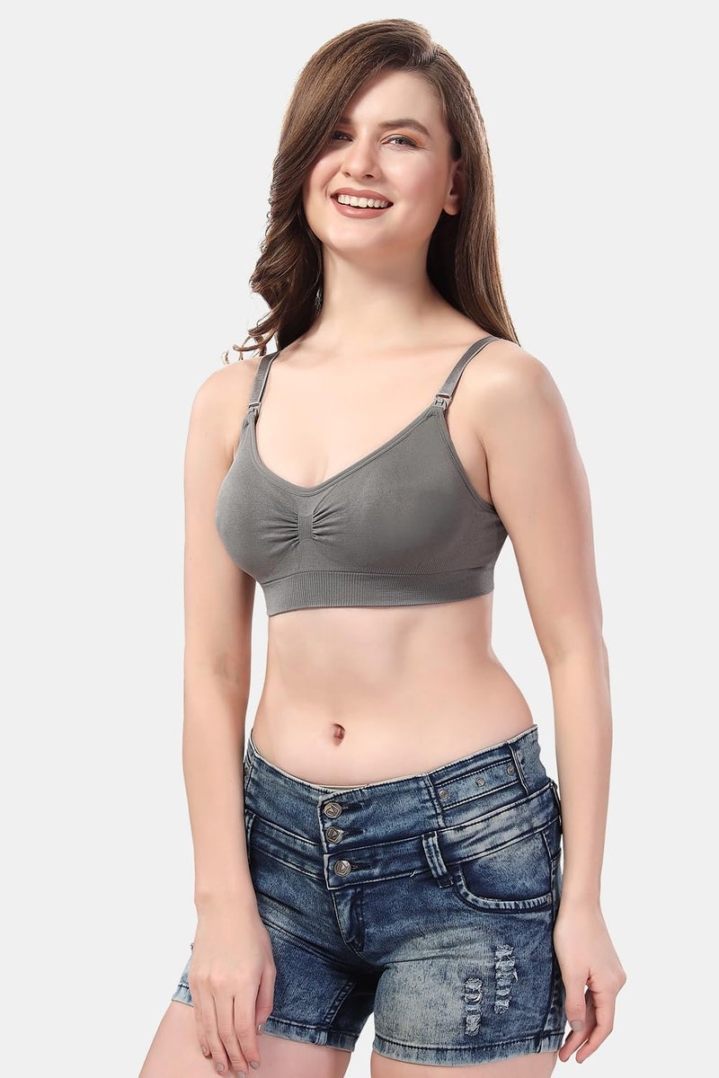 Fabme Women's Non-Wired Nursing Bra (Br0278_Grey_Medium) - Image 5