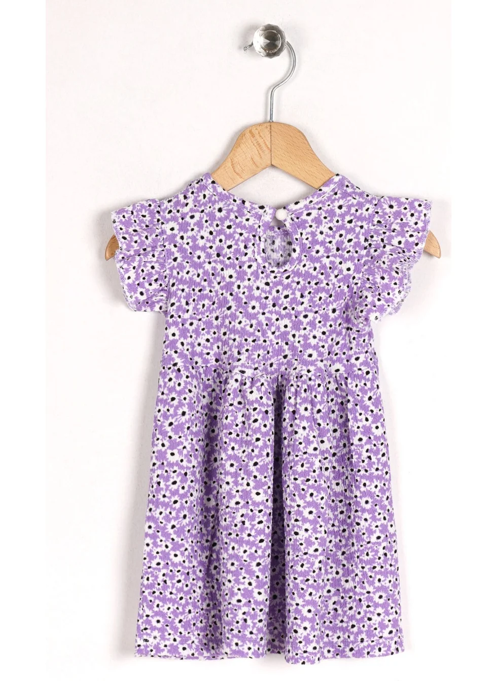 Zepkids Girl Purple Polka Dot Patterned Ruffle Sleeve Dress