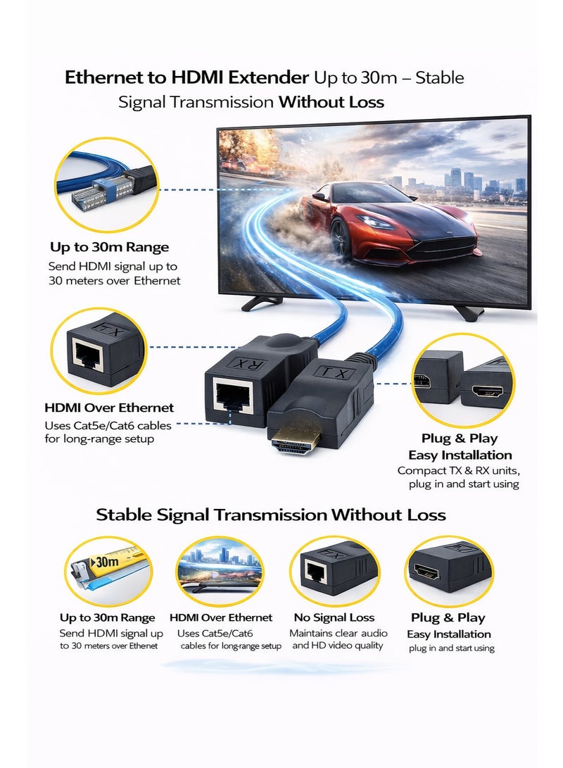 ​كابل كونف موسع إيثرنت إلى HDMI يصل مداه إلى 30 مترًا - نقل إشارة لمسافات طويلة بدون فقدان - Image 2