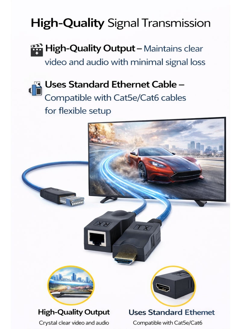 ​كابل كونف موسع إيثرنت إلى HDMI يصل مداه إلى 30 مترًا - نقل إشارة لمسافات طويلة بدون فقدان - Image 3