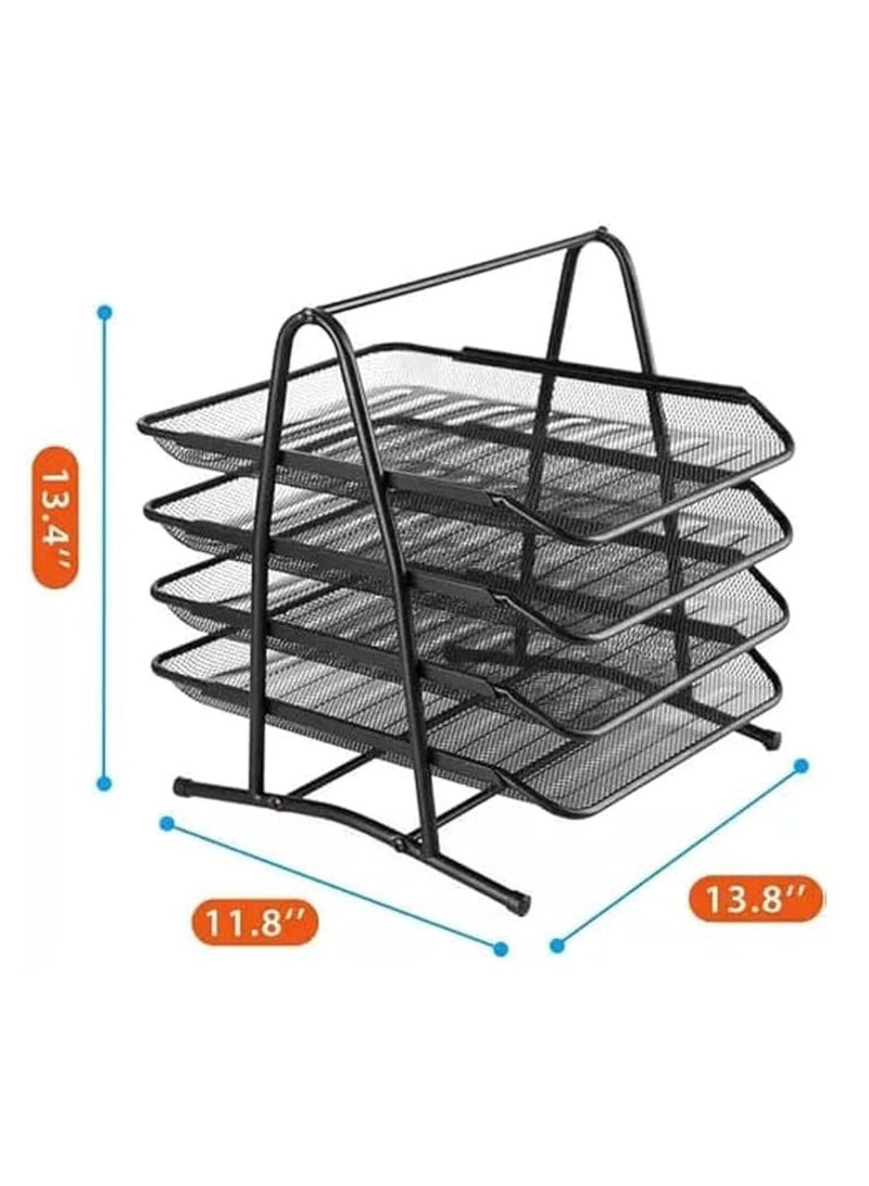 4-Tier Metal Mesh Document Tray Desk Organizer Paper Holder for Desk 4 Tier Desk Tray Black