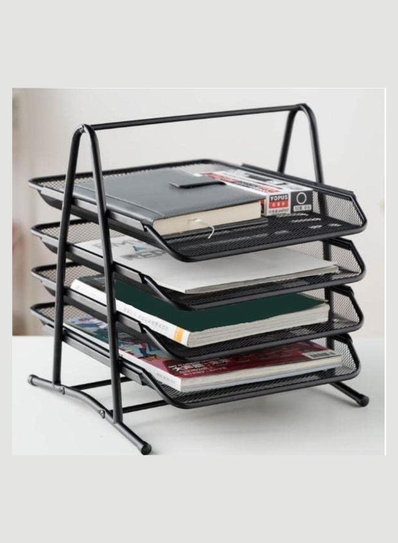 4-Tier Metal Mesh Document Tray Desk Organizer Paper Holder for Desk 4 Tier Desk Tray Black