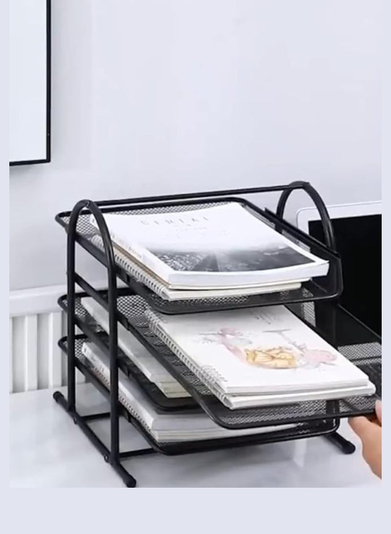 4-Tier Metal Mesh Document Tray Desk Organizer Paper Holder for Desk 4 Tier Desk Tray Black