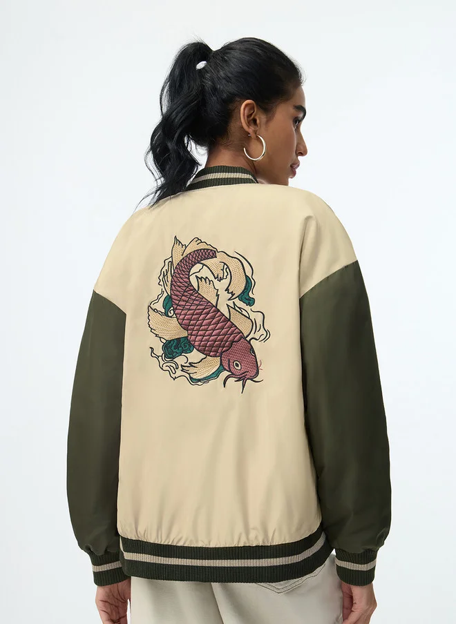 ذا سوليد ستور The Souled Store Women Oversized Varsity Jacket with Graphic Print