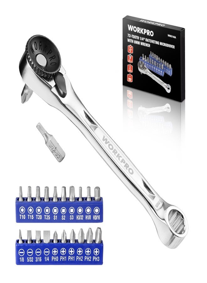 ووركبرو مفتاح ربط WORKPRO صغير الحجم 1/4 بوصة، مفك براغي بزاوية قائمة 72 سنًا، هدايا للرجال، مفك براغي صغير بزاوية 90 درجة، جيب صغير، مجموعة رؤوس مفتاح ربط صغير منخفض الارتفاع للمساحات الضيقة - Image 1