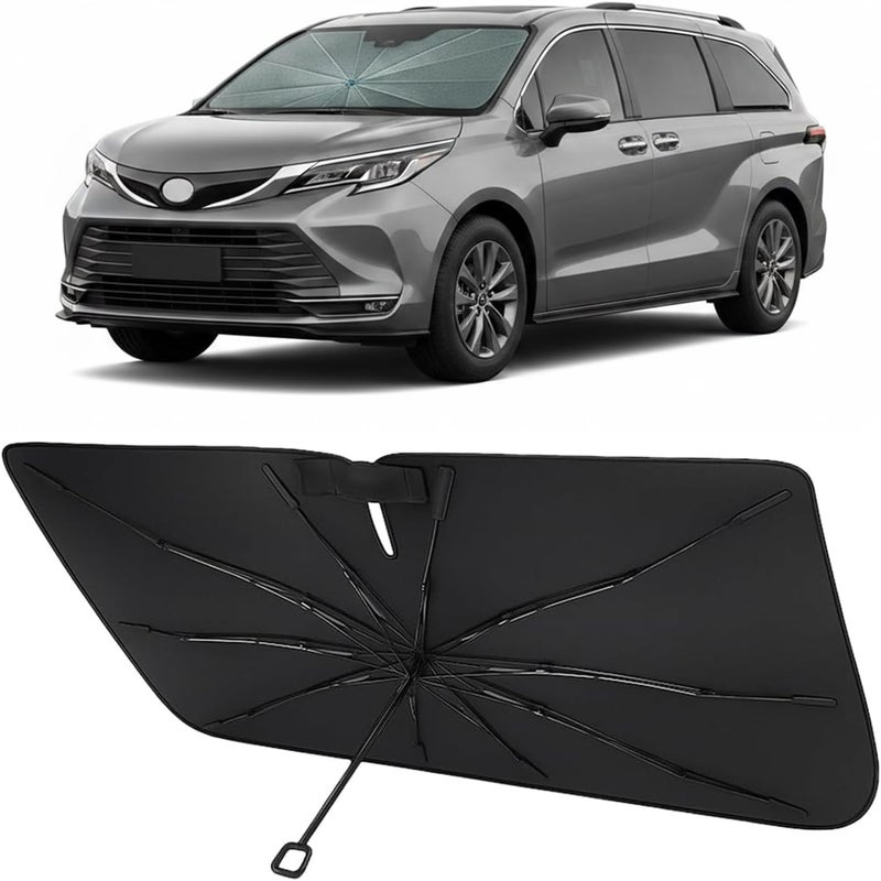 Proadsy مظلة واقية من أشعة الشمس للزجاج الأمامي من ، مناسبة لسيارات Toyota Sienna طرازات 2021-2025 و2026، قابلة للطي، مع مقبض مصنوع من مادة TPU ناعمة وهيكل مرن، ومادة تبريد بالبلورات؛ تحمي السيارة من أشعة الشمس والحرارة. - Image 1
