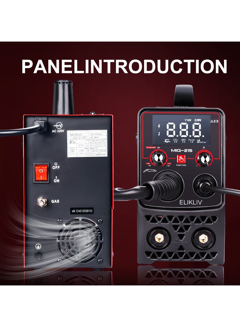 ELIKLIV ELIKLIV 215Amp MIG welding machine, intelligent flux core welding machine/ARC/LIFT TIG/spool gun 4-in-1 MIG welding machine, with LCD display synergistic effect 220V voltage IGBT inverter welding mach  - Image 5