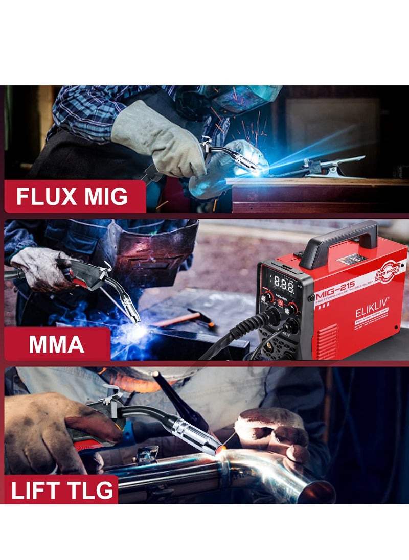 ELIKLIV ELIKLIV 215Amp MIG welding machine, intelligent flux core welding machine/ARC/LIFT TIG/spool gun 4-in-1 MIG welding machine, with LCD display synergistic effect 220V voltage IGBT inverter welding mach  - Image 4