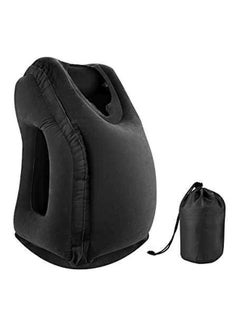 NIBEMINENT Portable Inflatable Travel Pillow Velvet Black 35x55centimeter  - Image 1