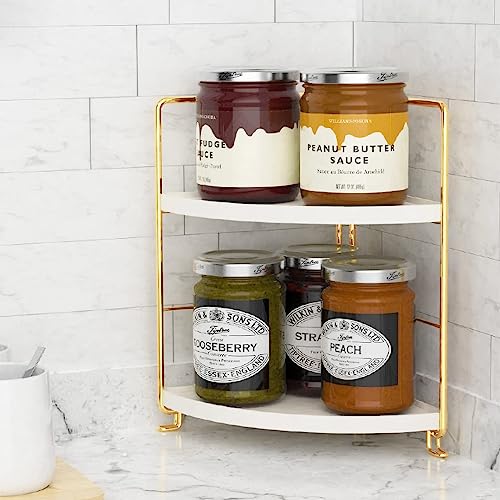 Ndola 2-Tier Kitchen Spice Rack-Corner Bathroom Shelf- Kitchen Triangle Storage Rack - Standing Rack for Bathroom, Living Room, Bedroom, Kitchen (Golden)(Bathroom Corner) - Image 1