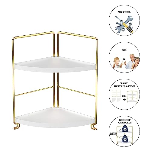 Ndola 2-Tier Kitchen Spice Rack-Corner Bathroom Shelf- Kitchen Triangle Storage Rack - Standing Rack for Bathroom, Living Room, Bedroom, Kitchen (Golden)(Bathroom Corner) - Image 2
