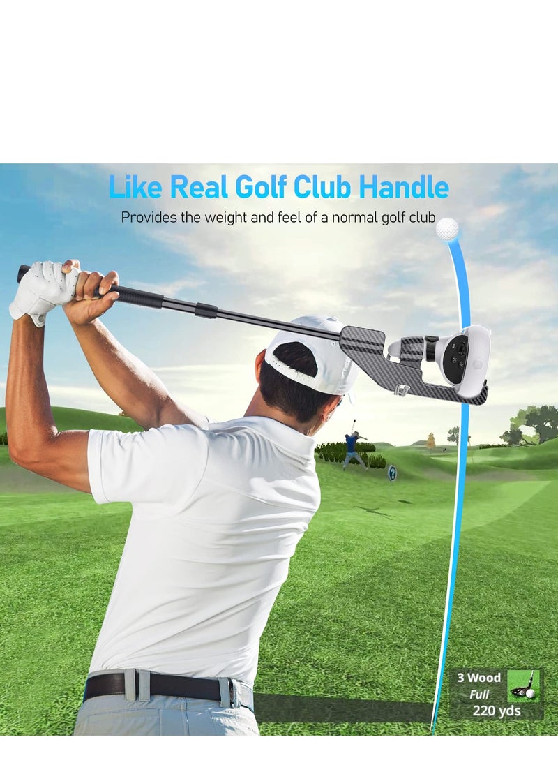 VR Golf Club Extension for Oculus Quest 2 VR Golf Club Adapter Grip Accessory with 2 Controller Caps Bonus Carbon Fiber Golf Club Attached to Enhance Immersive VR Gaming Experience