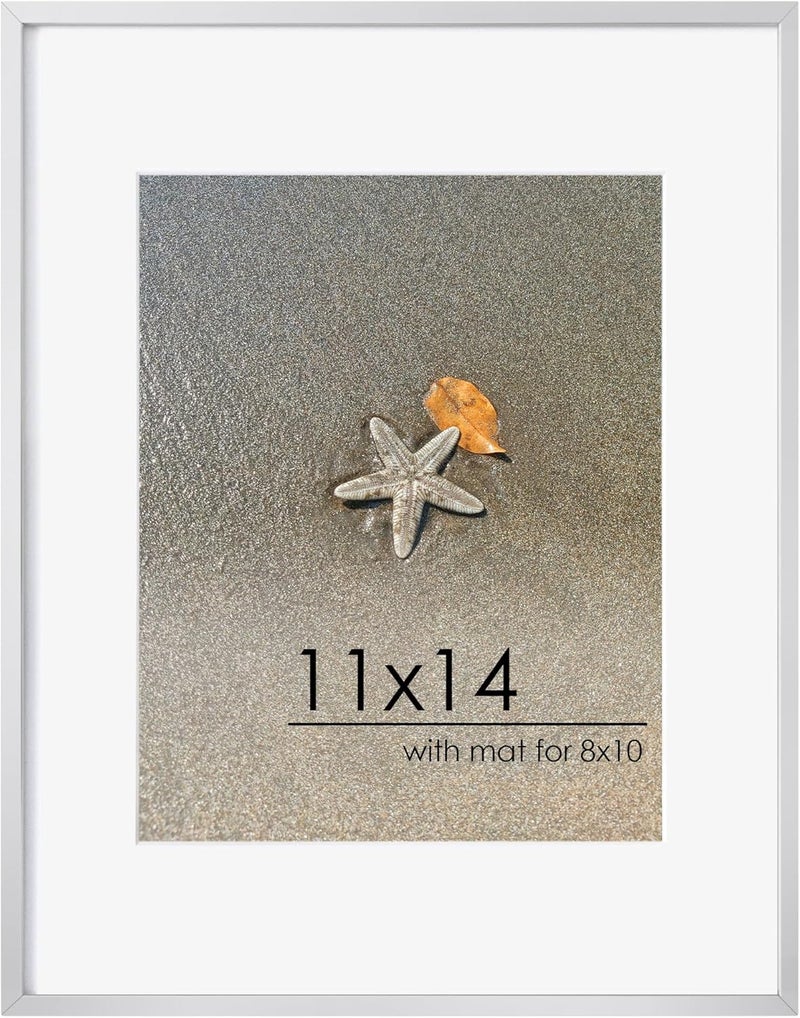 FLYJOE 11x14 Picture Frame - 11 by 14 Metal Picture Frame With Mat For 8x10 | 14x11 Frame Aluminum | Plexiglass And Hanging Hardware Included | 11x14 Poster Frame | Silver - Image 1