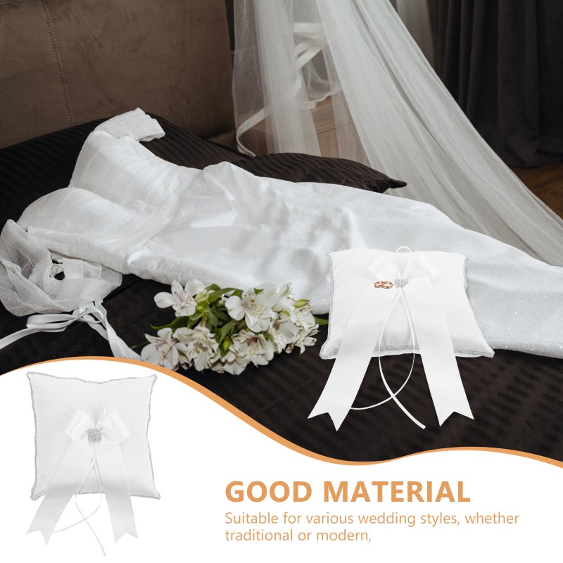 🏠 وسادة خواتم الزفاف بفخامة تصميم وسادة مربعة مزينة بأحجار الراين المتلألئة لإكسسوار العروس لحفل الزفاف طقم واحد - Image 2