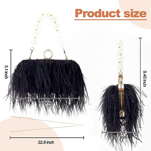 Suhatjia Women Pure Natural Ostrich Feather Fluffy Evening Clutch Purse Suitable for Party,Wedding,Tea Party Clutch Handbag (Black Feather) - Image 2